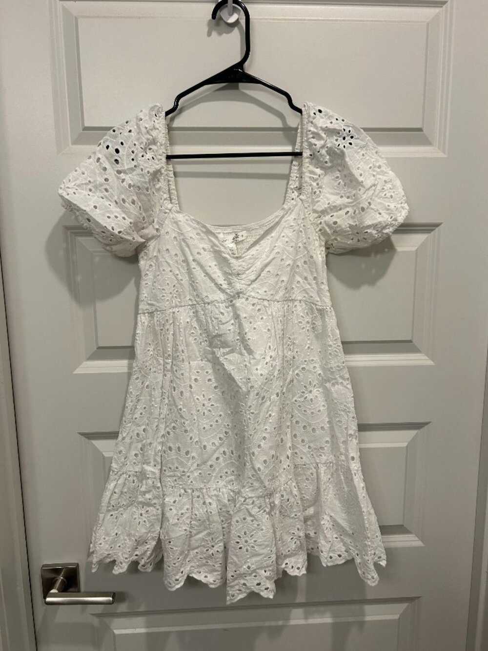 Altar’d State White Eyelet Mini Dress Cotton Puff Sleeve Boho Small Cottagecore